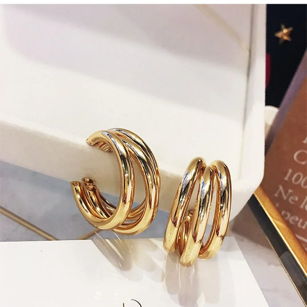 Chic Gold Triple Hoop Earrings - Picture 3 of 6
